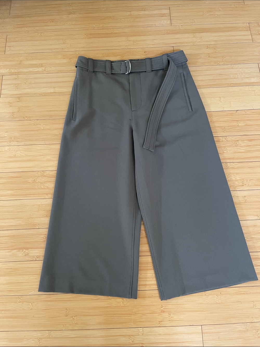 Women NWOT Zara Wide Leg Belted Cropped Trouser Medium W/Pockets Never Worn
